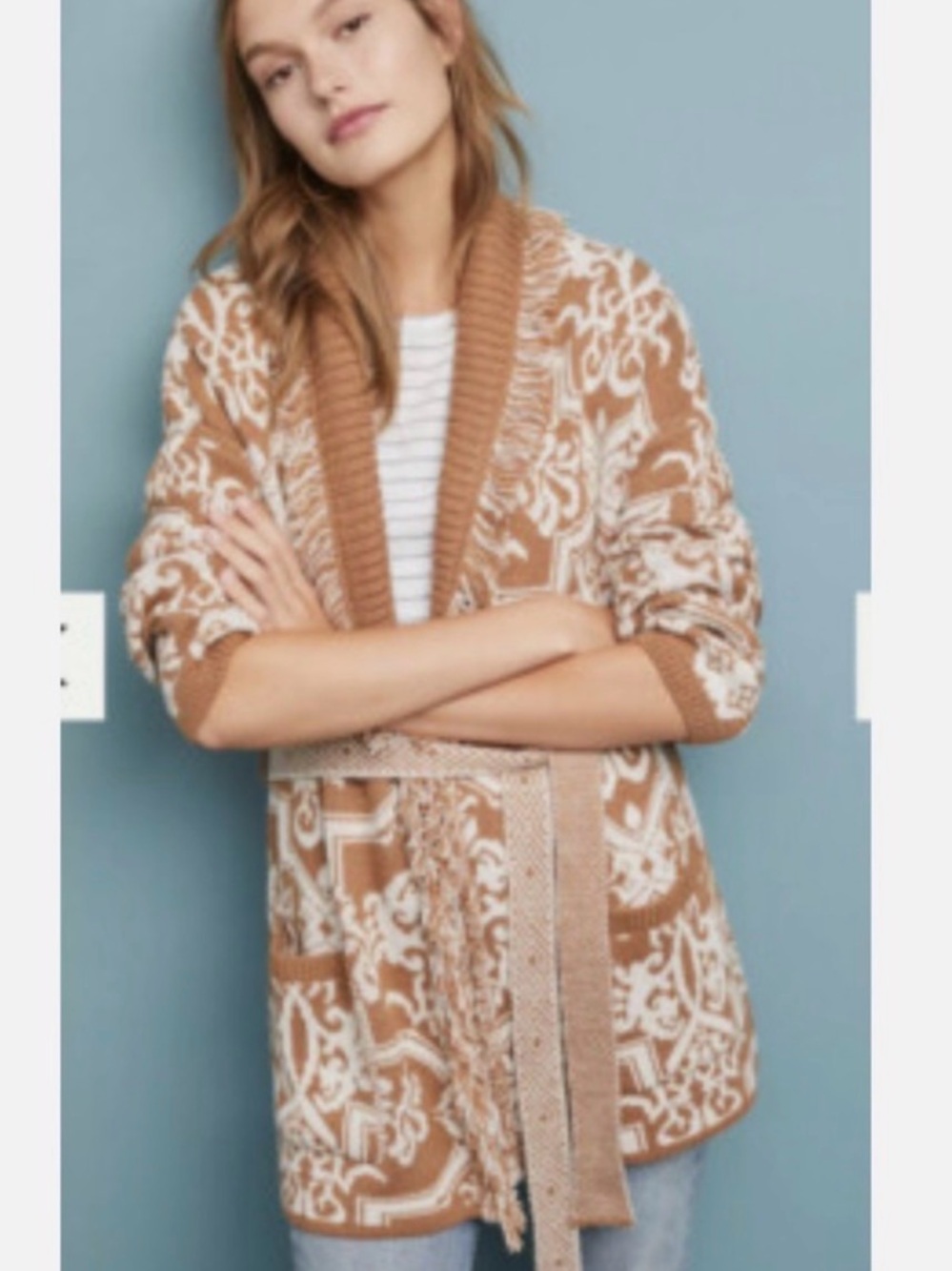 Akemi + Kin for Anthropologie Fringe Shawl Collar Cardigan